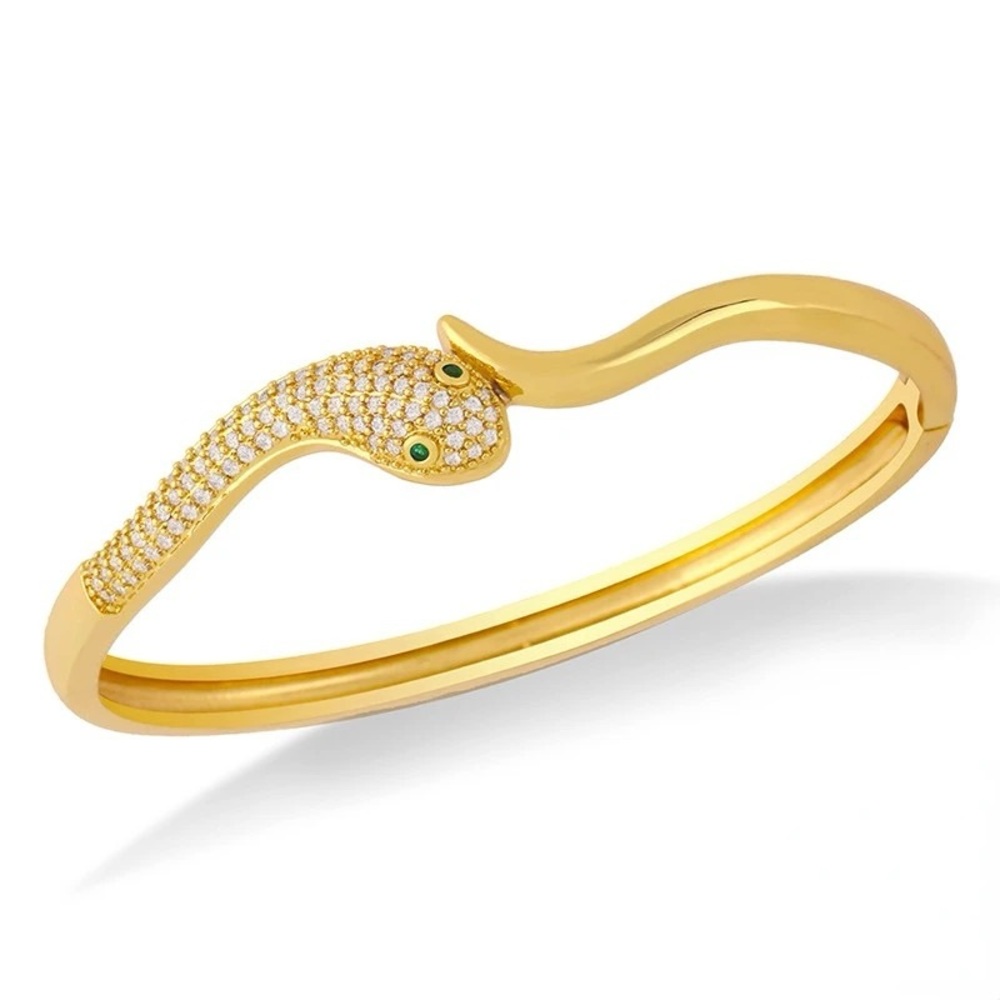 18k Gold Plated Stainless Steel AAA CZ Snake Bangle Bracelet